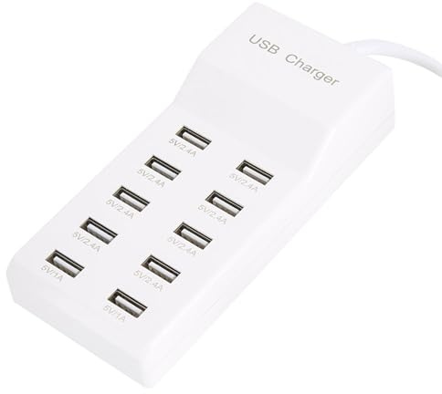 Cargador USB VBESTLIFE, Adaptador de Carga rápida, Fuente de alimentación USB múltiple con 10 Conexiones (5 V ~ 2.4 A x 2, 2.1 A x 4, 1A x 4) Cargador Compatible con Dispositivos USB de 5 V. (UE)