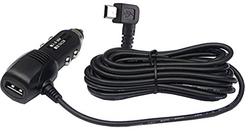 G66C KFZ Ladekabel 3,5m mit USB & Mini-USB 5pin (rechts abgewinkelt) – Duales Ladegerät für Navi, Smartphones & Tablets, 8-36V DC, 5V/2A, inkl. Sicherung