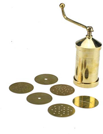 Brass Sev Sancha Manual Pasta Noodles Spaghetti Maker Murukku Chakli Bhujia Maker Indian Snack Maker with 6 Different Disc Plates