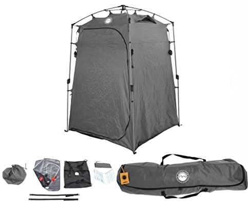 Overland Vehicle Systems Portable Privacy Room with Shower, Retractable Floor and Amenity Pouches and More – Quick Set Up - 190T Polyester material with 800mm PU coating - Included 2 Gallon Shower Bag