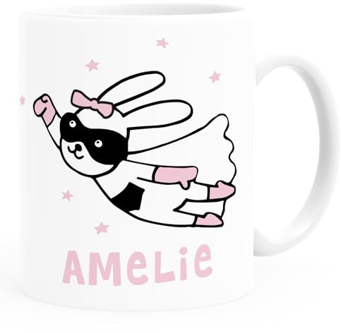 SpecialMe® Kindertasse Kunststoff Hase Superhelden personalisierte Namenstasse für Kinder Jungen Mädchen Weiss Kunstoff-Tasse