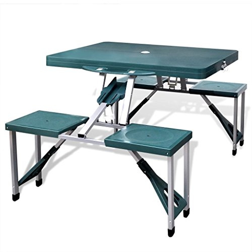 yorten Picknicktisch, Klappbares Campingtisch-Set, Camping-Möbelset aus Aluminium mit 4 Stühlen, Klappbar (Grün)