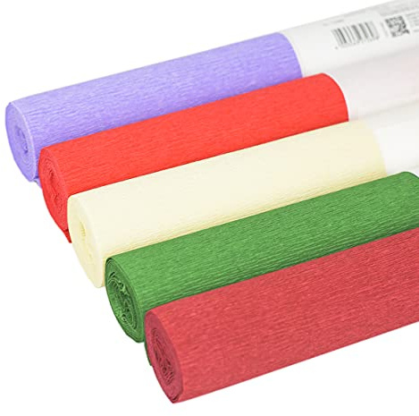 Krepppapier Sets Bunt - 5 Rollen Floristenkrepp 50cm x 250cm - Nassfest, nicht ausblutend Kreppband Papierrollen im bunten Set Gärtnerkrepp Wasserfest DIY (SET 4)
