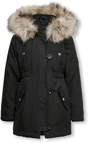 ONLY Only Girl Parka Lang 140black abrigos hombre, Niñas, Black/Detail:FUR LIGHT GREY, 140