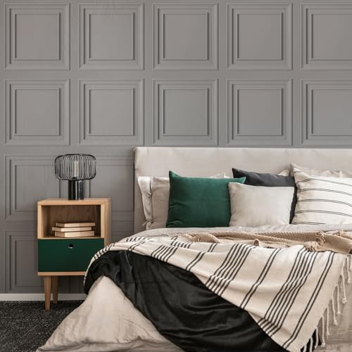 Graham & Brown Fresco Grey Wood Panelling Wallpaper, Full 10M Roll