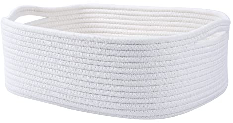 CIKI HOME Woven Cotton Rope Storage Basket, Cube Changing Table Organizer for Closet Towels, Baby Nursery Bin, Small Dog Cat Toy Box, Gift Baskets empty (White)