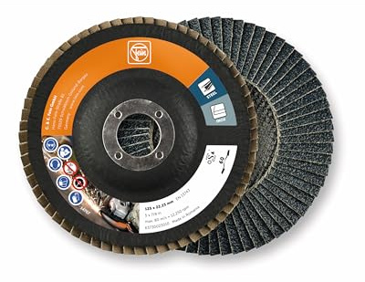 FEIN Fächerschleifscheiben 125 mm, Korn 60 I 10 x Schleifscheiben für Winkelschleifer I Zum Schleifen von Stahl und Edelstahl I Ideal zur Kantenbearbeitung