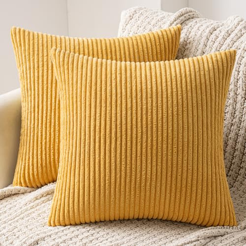 MIULEE 2er Set Kissenbezug 50x50 cm Kord Kissenhülle Sofakissen Kurkuma | Dekorative Kissenbezug Couchkissen Dekokissen Zierkissenbezug Deko Kissenhülle mit Verstecktem Reißverschluss