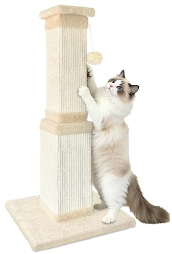 AGYM Cat Scratching Post for Large Cats, Cat Scratcher for Indoor Cats Adults, Sturdy Sisal Scratch Post to Protect Furniture, 32 Inch, Beige