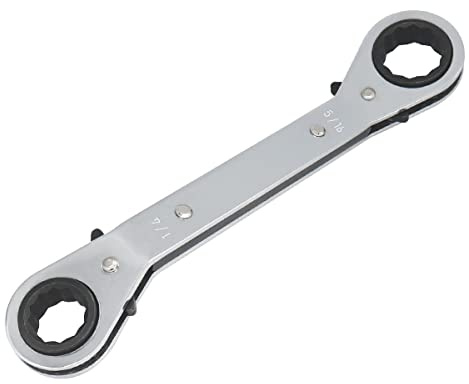 FOCMKEAS 1/4-5/16 Inch Reversible Universal Ratcheting Wrench,Imperial Double Offset Box End， Matte Chrome Plated Cr-V Steel， Heavy-Duty，72 Tooth Ratchet Spanner Crooked for Narrow Spaces