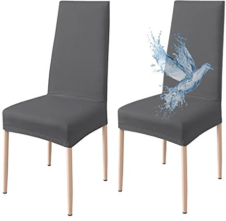 Poligino Stuhlhussen 2er Set Wasserdicht Stretch Universale Weich und Bequem, Stuhlbezug für Haus, Küche, Hochzeit, Restaurant, Party, Hotel, Zeremonie, Bankett - Dunkelgrau