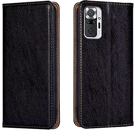 HONLEN Hülle Kompatibel für Redmi Note 10 Pro Handyhülle, (6.67 Inches) Magnetische Brieftasche Leder Case mit Stand und 2 Kartenfach Cover - Schwarz
