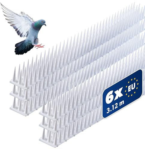 KADAX 6er Set Vogelabwehr Spikes, Kunststoff, 51x4x3,5 cm, 3-reihig, für Tauben, Katzen, Marder, Zaun, Balkon, Dach, Fensterbank, robust und wetterbeständig, frei zuschneidbar, Weiß