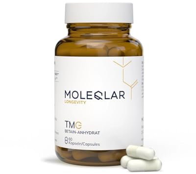 MoleQlar TMG Betaïne Capsules – 60 capsules végétaliennes TMG Premium – 500 mg de bétaïne anhydre (triméthylglycine) par capsule – Haute pureté – Bétaïne anhydre – Fabriqué en Europe
