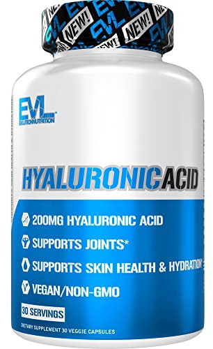 Evlution Vegan Dietary Hyaluronic Acid Supplement Nutrition 200mg Hyaluronic Acid Capsules Dry Skin Supplement for Women and Men for Itchy or Damaged Skin - High Potency Bioavailable Non GMO Formula
