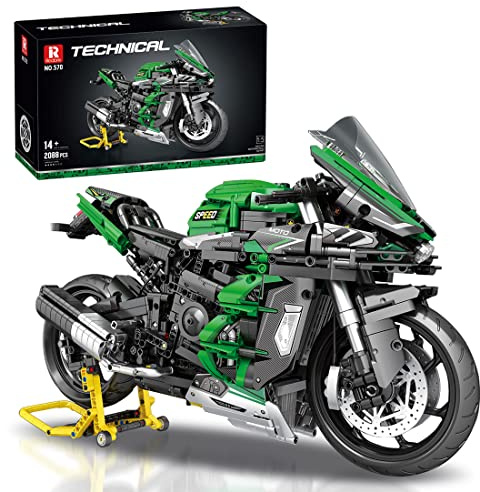 Reobrix 1:5 Motorrad-Modell Bausatz, 2088 Teile, für Kids, Teens und Erwachsene, Grün, Modern, Komplexes Bastelerlebnis, nicht zusammenklappbar