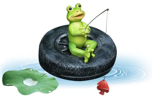 Rachlicy Floating Frog for Pond Ornaments Frog Resin Floating Frog Statue Cute Fishing Frog Sculpture for Garden Pond Pool Decorations Style2 18x15cm