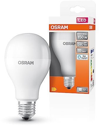 Osram LED-Lampen, klassische Kolbenform, 150 Watts Ersatz, E27, A-shape, 6500 Kelvin, Kaltes Tageslicht, Matt, single Pack