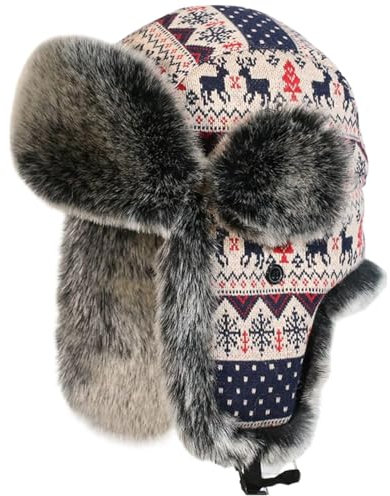Heavyoff Unisex Warme Wintermütze Kunstfell Fliegermütze Winddicht Trappermütze mit Ohrenklappen Navy Blau Groß