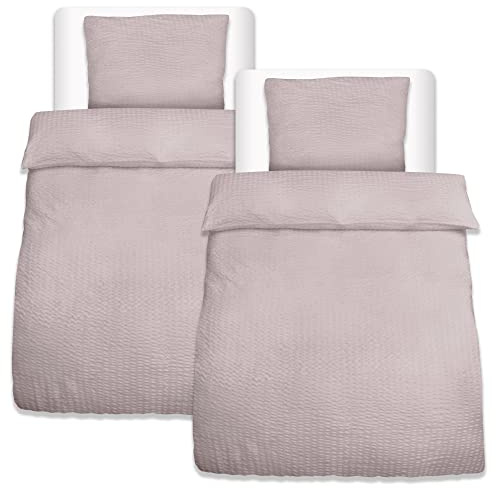 Beautissu 4tlg Seersucker Bettwäsche Sommer bügelfrei hautfreundlich | 155x220cm Taupe Kopfkissen Bezug 80x80cm Bettwäsche-Sets Bettbezug Sommerbettwäsche Bettwaren Set 155x220 Meline