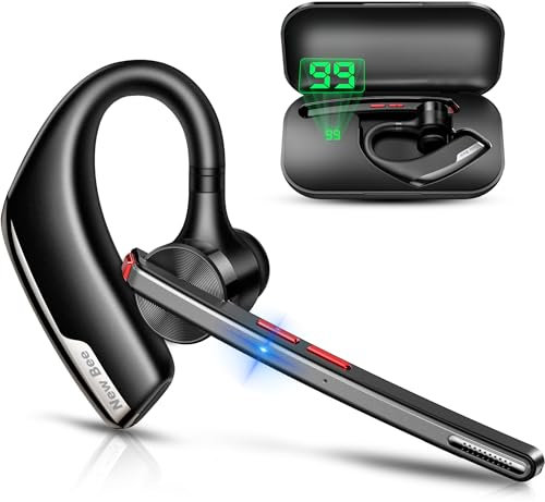 New bee Bluetooth Headset V5.2, Bluetooth Earpiece Handsfree with Dual ENC Mic Mute, Single Headset Wireless Earpiece 24 Hrs Talk 180 Days Standby for Driving/Business/Office with Android iOS Laptop