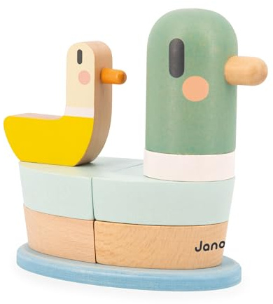 Janod - Sweet Cocoon Stapelente - 7 Teile aus FSC-Holz zum Stapeln - Baby- und Kleinkindspiel - Entwicklung der Feinmotorik - Ab 12 Monaten, J04059