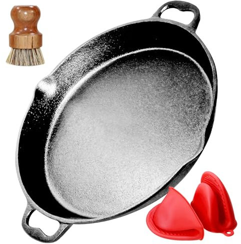 COOKWIN Cast Iron Pan,Frying Pan 35CM Grill Pan,Dual Handles Skillets,Large Deep Pans,Pre-Seasoned BBQ Grill Pan for Oven,Gas Grill,Charcoal,Induction Hob Cooking Tops