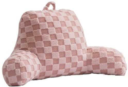 Aimuan Checkered Reading Pillow Bed Rest Wedge Backrest Checkerboard Pillow with Arms Back Support for Sitting Up in Bed Cushion Incline Rest Sleeping Snoring Pillow (Pink,Large)