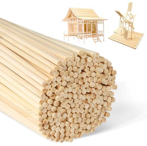 200Pcs Wooden Dowel Rods, 200 x 4 mm Wooden Sticks, Natural Bamboo Dowling Rods, Unfinished Round Balsa Wood Sticks for Craft, Building Model, Art Work, Home Decorations