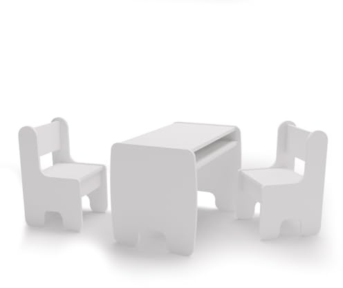 KOBI Set Tisch + 2 Stühle für Kinderzimmer | Für Kinder - Mädchen und Jungen | Maltisch | Kindertisch (Tisch + 2 Stühle - weiß)