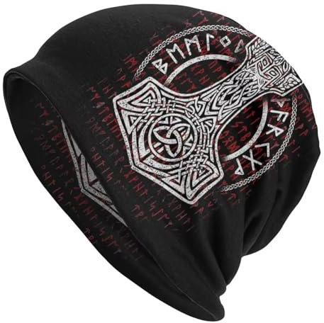 TQWSVUM Viking Mjölnir Mütze Mütze - Nordic Odin Keltischer Knoten Thors Hammer 3D-Druck Piratenhut Für Männer Frauen Erwachsene - Doppellagige Mittelalterliche Vintage Kopftücher