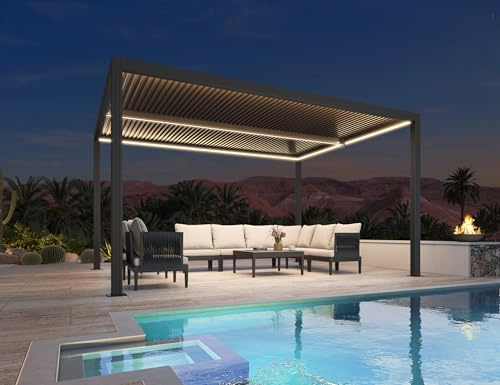 PURPLE LEAF Pergola Bioclimatique 4,24 x 3 m Pergola Aluminium avec Bande Lumineuse LED Pergola Jardin Extérieur Lames Orientables Tonnelle de Jardin Imperméable pour Terrasse Carport, Gris