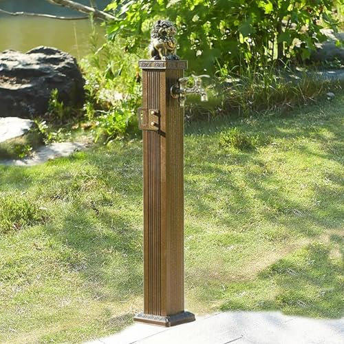 MDDKOP Wassersäule aus Edelstahl für den Außenbereich, Garten Wasserhahn Säule, Mit 10M Wasserspritzpistole Standbrunnen, Vertikale Wasserzapfsäule Garten mit Doppeltem Wasserauslasshahn(Bronze color,