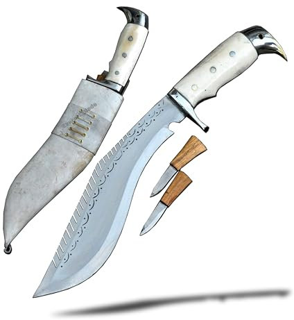 25,4 cm lange Klinge, handgeschmiedetes Kukri-Messer mit amerikanischer Adlerdrache – Jagd, Camping, Taktik, Überlebensmesser, Knochengriff, Karbonstahlklinge, Büffellederscheide