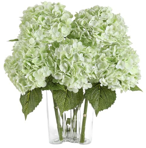 Coferset Light Green Hydrangea Artificial Flowers 3pcs Lifelike Faux Hydrangea Real Touch Fake Flowers for Home Wedding Christmas Office Party Living Room Decoration,22inch
