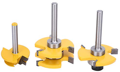 3Pcs Stile Router Bit Set + Woodworking Milling Cutter, 45° Router Bit, 3 Teeth T‑Shaped Cutter Tool for Woodworking Projects, Edging, Trimming, Grooving, Texturing with YG6