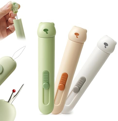 Miaherry Nadeleinfädler, 3 Stück Einfädelhilfe für Nähnadeln, 3 in 1 Nahttrenner mit Nadelaufbewahrung, Needle Threader, Dehnbarer Entferner Nadeleinfädelwerkzeug für Nähen Basteln