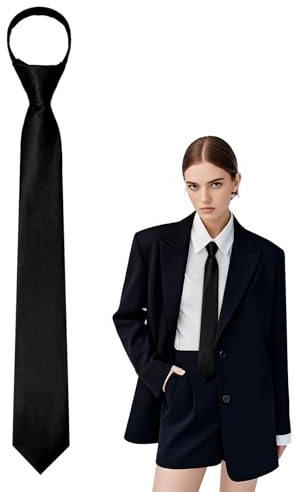 Gsyziux Black Ties for Women, Pre-Tied Necktie for Women Girls, Adjustable Female Zipper Ties for Office School Party (Black)
