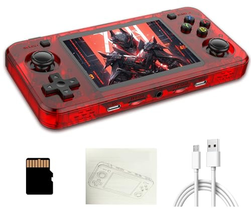 R36H Retro Spielekonsole, Tragbare Handheld Spielekonsole mit Integrierten 22000+ Retro Spielen, 23 Emulatoren, Open Source Linux System, 3,5 Zoll IPS Bildschirm, Auflösung 640 x 480 (128G, Rot)