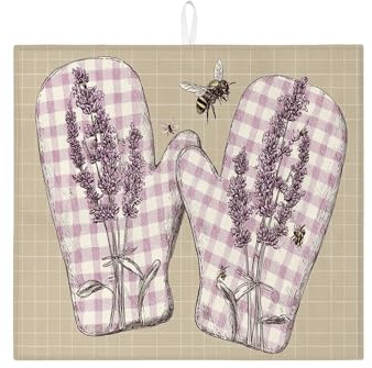 Lavender Print Dish Drying Mats For Kitchen Counter, Vintage Checkered Absorbent Dish Drainer Rack Mat, Cozy Microfiber Drying Pad For Kitchen Counter Coffee Bar Protector 16x18 Inch