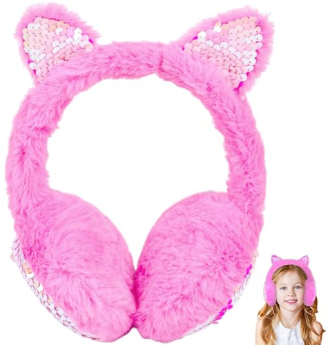 SZJFYMQ Lindas Gato Calentadores de Orejas, Orejeras de Felpa Invierno Cálido Gruesas Antifrío Lindo Gato Calentadores de Orejas con Lentejuelas para Actividades Aire Libre en Invierno