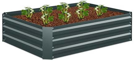 Relaxdays Fioriera Rialzata in Ferro Zincato, Aiuola per Il Giardino, Piante e Fiori, Erbe, Verdure, HLP: 30x120x90 cm