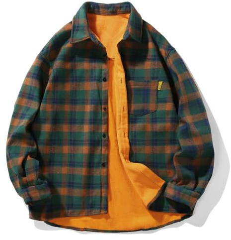 Generisch Camisa de franela forrada para hombre, estilo leñador, chaqueta cálida con forro polar de peluche, camisa de invierno a cuadros para exterior y ocio, M