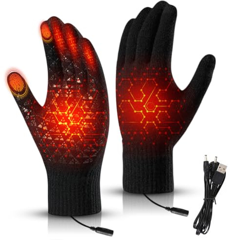 Beheizte Handschuhe für Damen Herren, USB Elektrische Beheizte Handschuhe mit Touchscreen, Winterhandschuhe Skihandschuhe Fahrradhandschuhe für Skifahren, Radfahren, Motorradfahren, Drinnen und Drauß