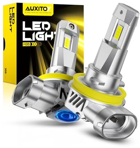 AUXITO H11/H8/H9 LED HeadIight Bulbs, 1:1 Halogen Size, 6500K Ultra Bright, 1000% Brightness, Plug and Play, 60,000 Hours Lifespan, Pack of 2