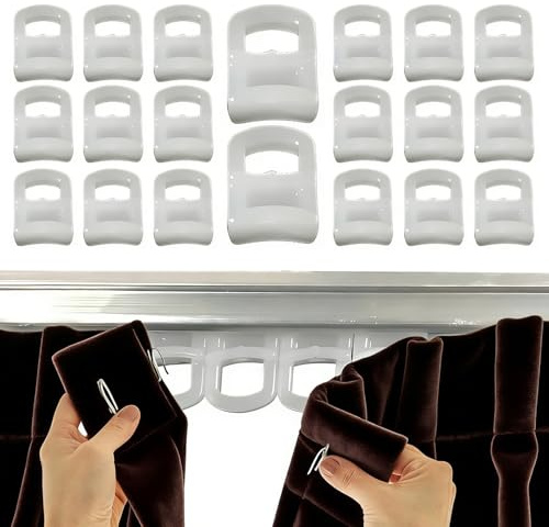 20pcs Curtain Track Gliders for VW Campervan Caravan White Curtain Rail Gliders, Smooth Operate and Easily Insert Hooks for Track, Window, Shower, Curtains Glider Hooks Rail Sliders