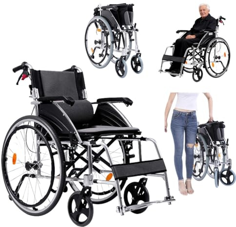 GHBXJX Rollstuhl Faltbar Leicht Reiserollstuhl, Ultraleicht Aluminium Rollstühle Mit Selbstantrieb, Mit Abnehmbares Kissen Mit Anti-Ermüdungs-Design, Für Die Wohnung Und Unterwegs, 12 Kg