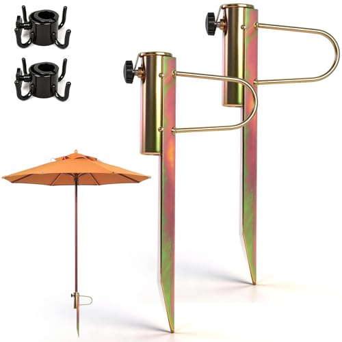AFEPHE Ancla de sombrilla para Tierra, Pack de 2 Unidades metálicas Doradas, Soporte para sombrilla de Playa y jardín, diámetro de mástil 20-35 mm