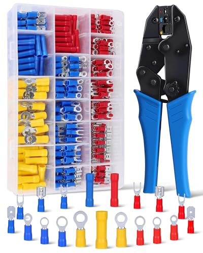 Acual Pinza Crimpatrice, 0.5-6mm² a Cricchetto, con 370 Pezzi Terminali Elettrici Isolati, Set Pinza per Capicorda, Attrezzi per Elettricista, Fai da Te e Riparazioni Auto