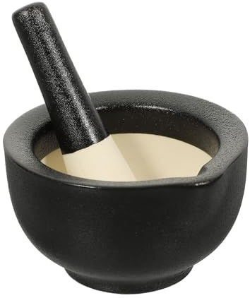 OSALADI Mortaio e Pestello Mini in Ceramica Nera Opaca, Ciotola per Macinare Aglio e Spezie, Tritatutto Compatto Multiuso per Cucina e Preparazione Cibi